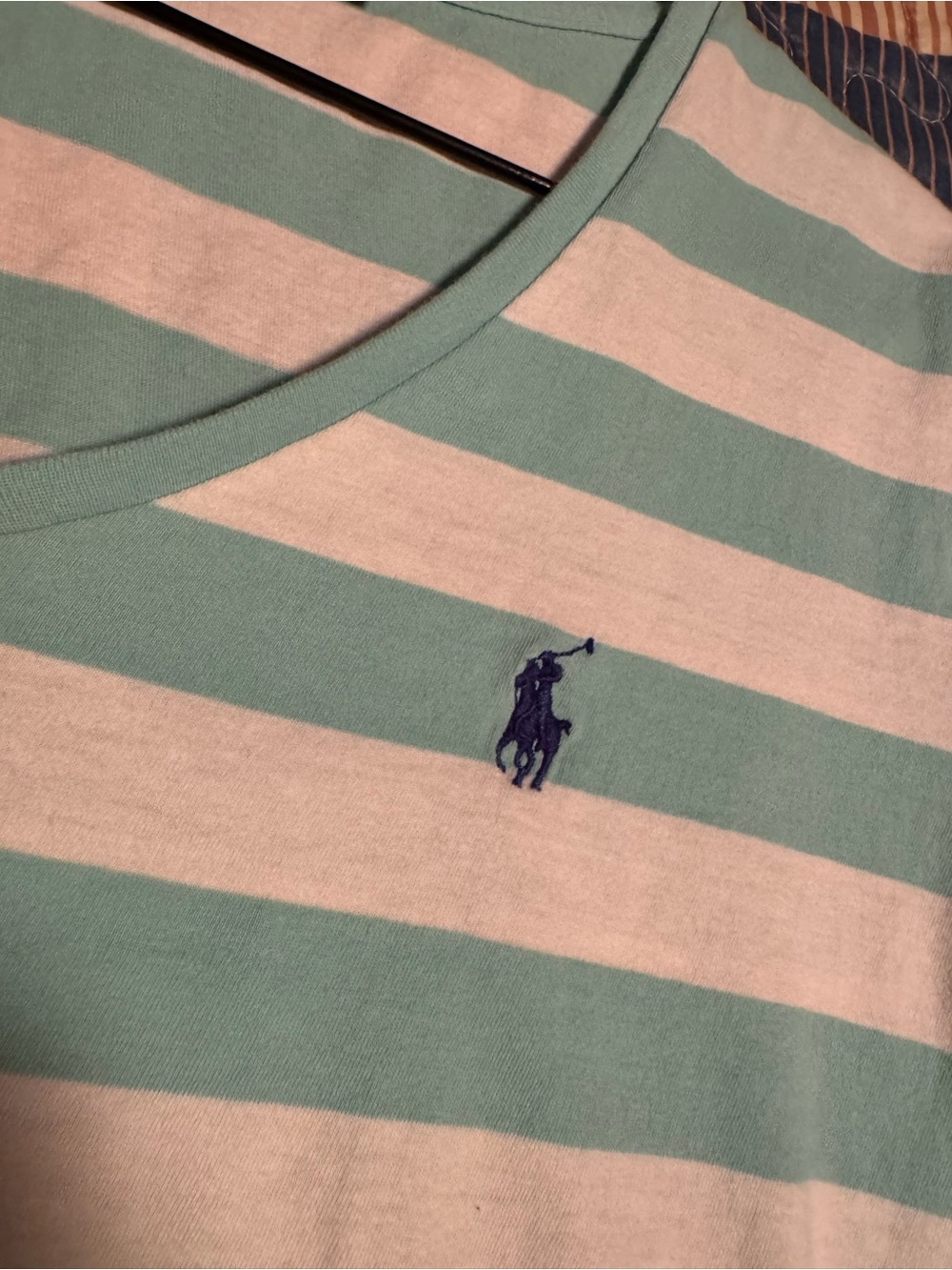 Ralph Lauren Women's Mint Green & White Striped V-Neck Tee - Picture 2 of 4